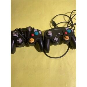 two black Nintendo GameCube controllers DOL-003 TESTED